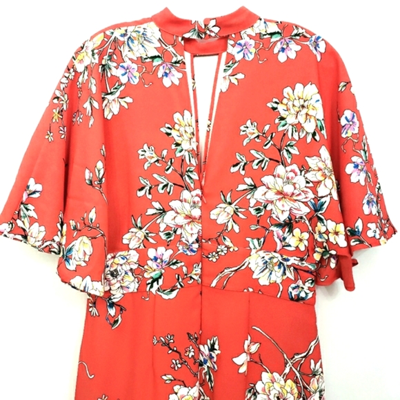 Nwot Truth & Fable Red Multicolor Floral Flutter Sleeve Maxidress - Picture 7 of 14
